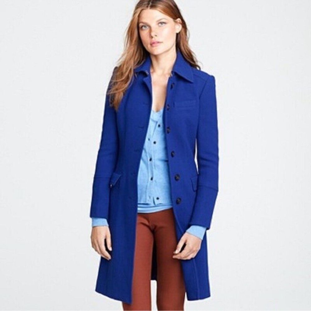 J.Crew Double Cloth Metro Wool Coat THINSULATE Royal Blue Lady Day Size 0P - Picture 2 of 14